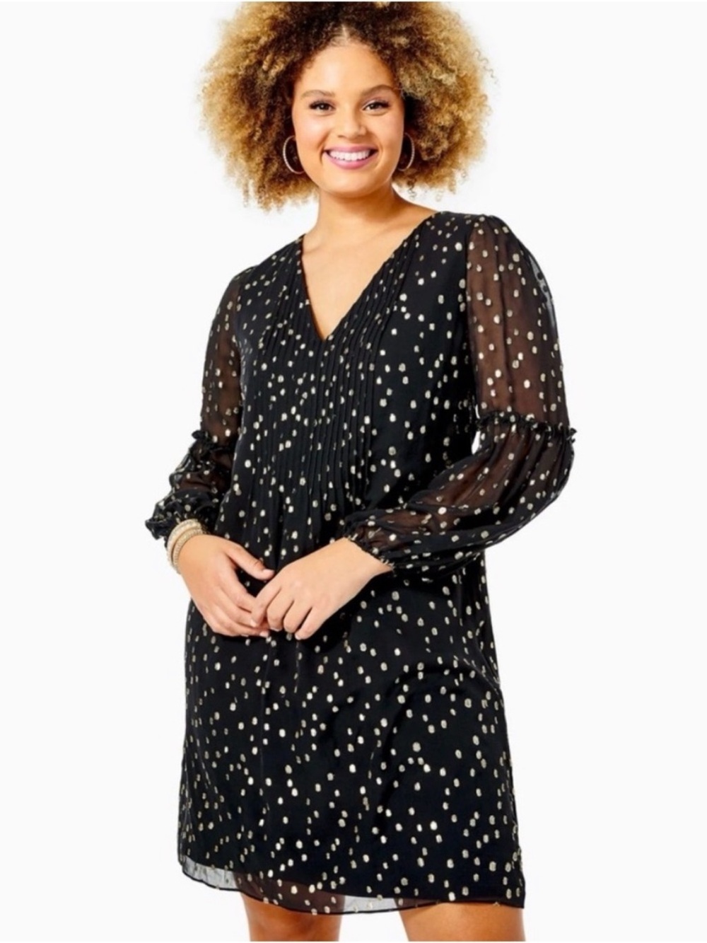Lilly Pulitzer Cleme Black Silk Dress Gold Dot 14